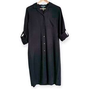 Lauren Ralph Lauren Black 100% Silk Roll Tab Sleeve Shirt Dress Women's Size 8